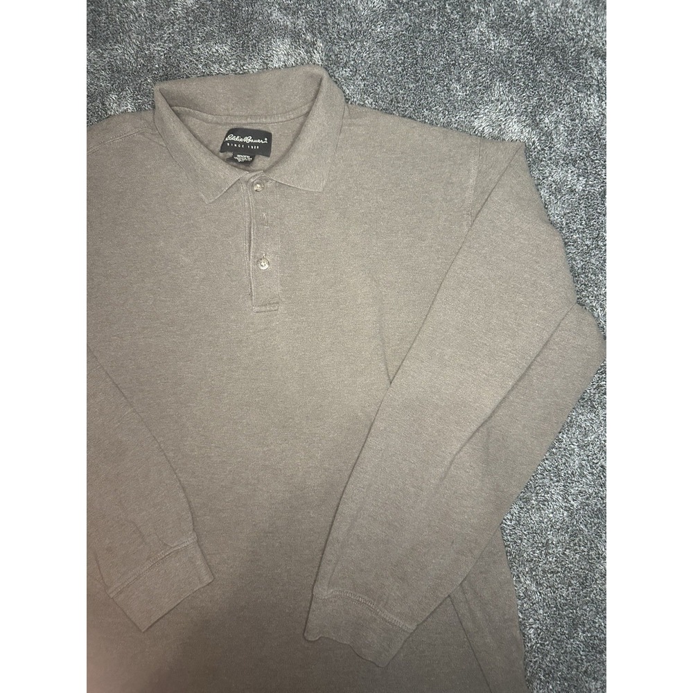 Eddie Bauer Mens Large Tall Long Sleeve Polo Shirt Brown 100% Cotton L